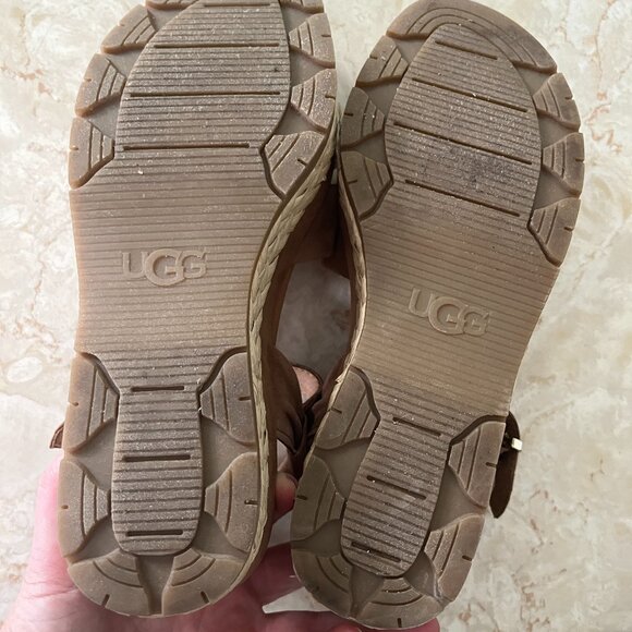 UGG Sz 8 Trisha Chestnut Suede Platform Sandal Jute Sole - Picture 8 of 11